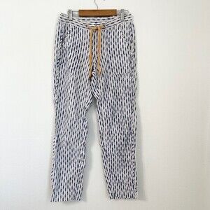J. Crew Ikat Arrow print cotton ankle pants blue white drawstring. Size 0